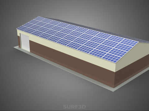 屋顶太阳能电池板供电车间车库仓库储藏室 3D 模型