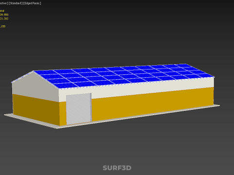屋顶太阳能电池板供电车间车库仓库储藏室 3D 模型