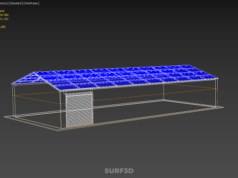 屋顶太阳能电池板供电车间车库仓库储藏室 3D 模型