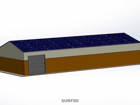 屋顶太阳能电池板供电车间车库仓库储藏室 3D 模型