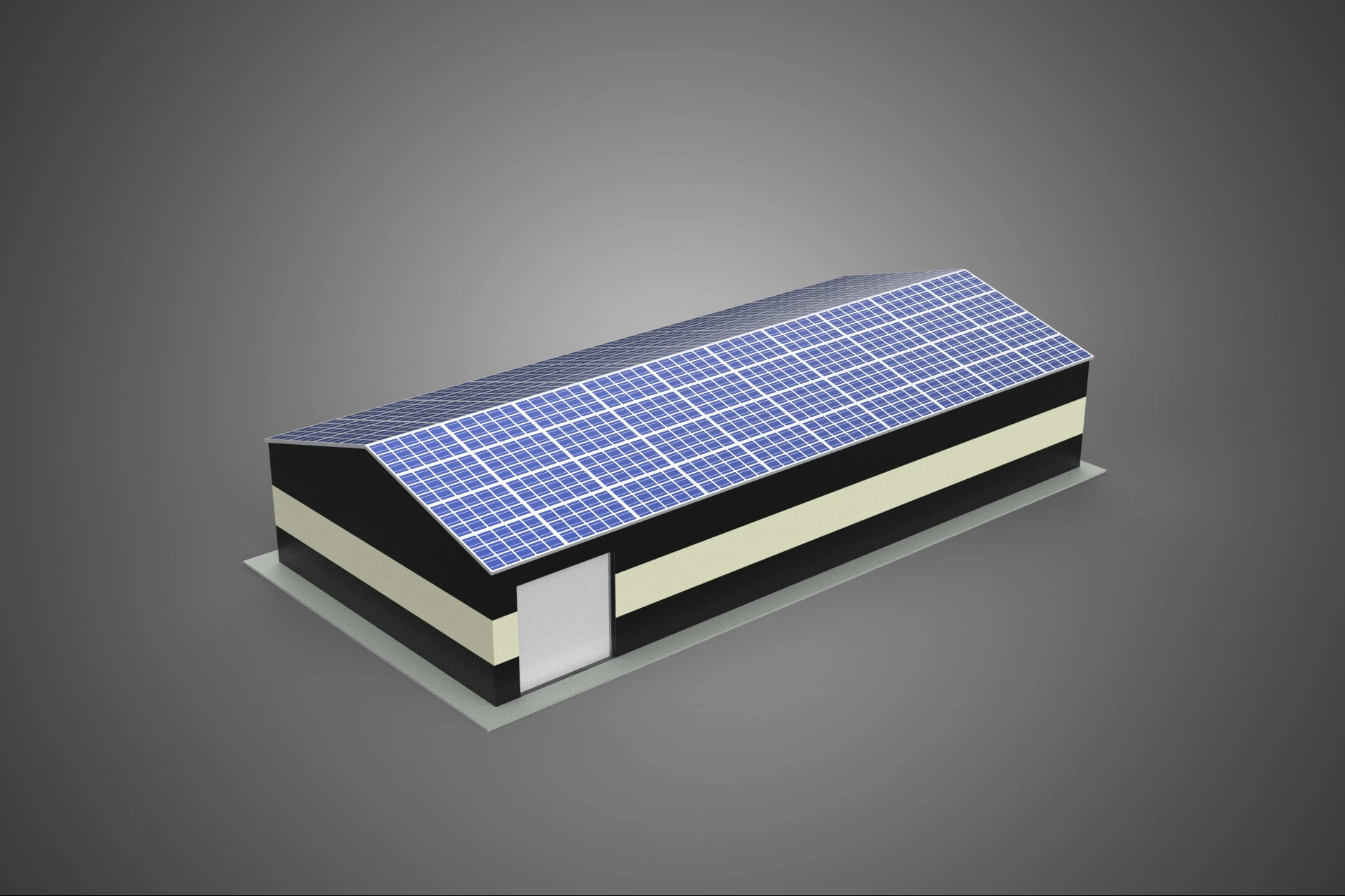 ROOFTOP ARRAY ECO SOLAR PANELS STRIPED UTILITY BUILDING FACILITY 3D Model .c4d .max .obj .3ds .fbx .stl .blend