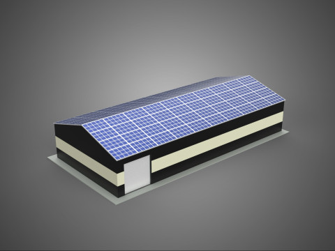 ROOFTOP ARRAY ECO SOLAR PANELS STRIPED UTILITY BUILDING FACILITY 3D मॉडल
