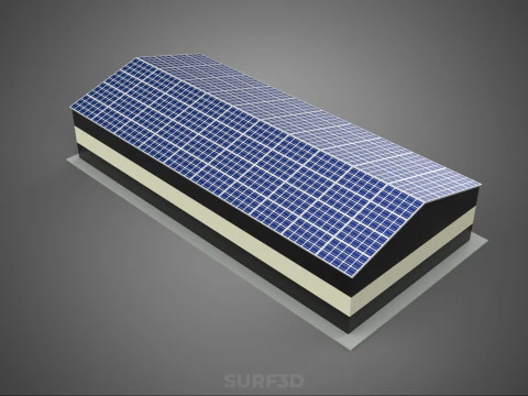 ROOFTOP ARRAY ECO SOLAR PANELS STRIPED UTILITY BUILDING FACILITY 3D Model