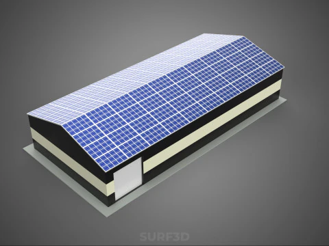 ROOFTOP ARRAY ECO SOLAR PANELS STRIPED UTILITY BUILDING FACILITY 3D Model