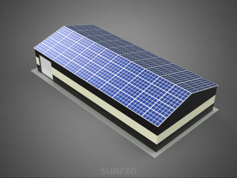 ROOFTOP ARRAY ECO SOLAR PANELS STRIPED UTILITY BUILDING FACILITY 3D Model