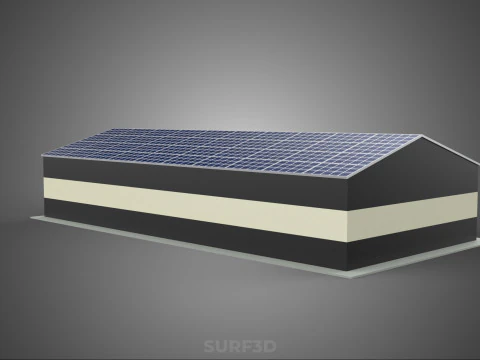 ROOFTOP ARRAY ECO SOLAR PANELS STRIPED UTILITY BUILDING FACILITY 3D Model