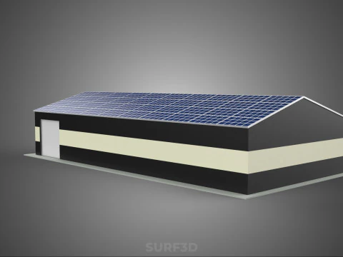 ROOFTOP ARRAY ECO SOLAR PANELS STRIPED UTILITY BUILDING FACILITY 3D Model