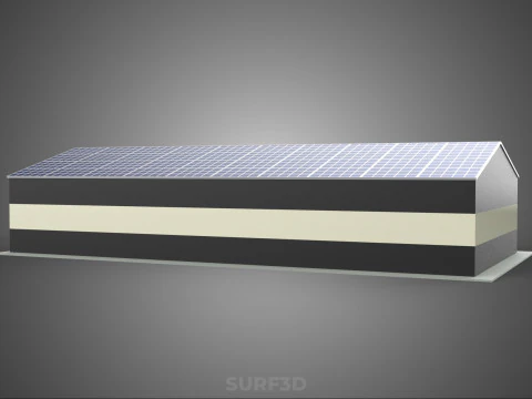 ROOFTOP ARRAY ECO SOLAR PANELS STRIPED UTILITY BUILDING FACILITY 3D Model