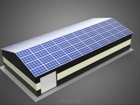 ROOFTOP ARRAY ECO SOLAR PANELS STRIPED UTILITY BUILDING FACILITY 3D Model
