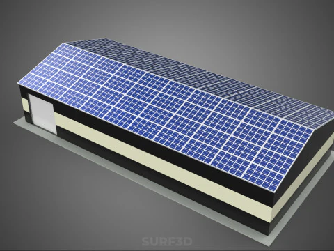 ROOFTOP ARRAY ECO SOLAR PANELS STRIPED UTILITY BUILDING FACILITY 3D Model