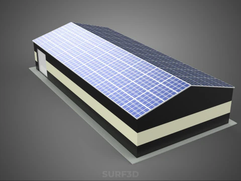 ROOFTOP ARRAY ECO SOLAR PANELS STRIPED UTILITY BUILDING FACILITY 3D Model