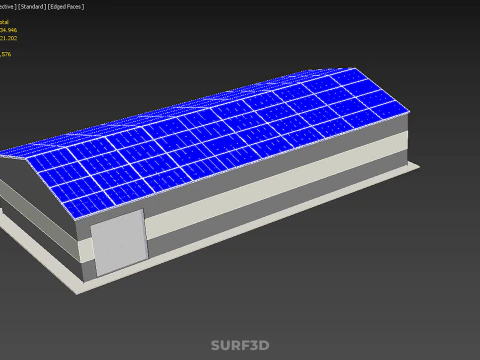 ROOFTOP ARRAY ECO SOLAR PANELS STRIPED UTILITY BUILDING FACILITY 3D Model