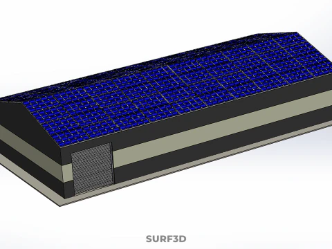 ROOFTOP ARRAY ECO SOLAR PANELS STRIPED UTILITY BUILDING FACILITY 3D Model