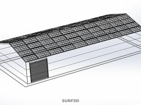 ROOFTOP ARRAY ECO SOLAR PANELS STRIPED UTILITY BUILDING FACILITY 3D Model
