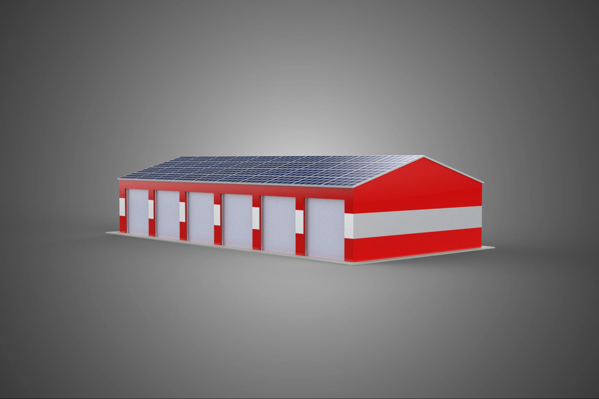 TOIT &Agrave; &Eacute;NERGIE SOLAIRE GARAGE CASERNE DE POMPIERS MAISON HALL D&Eacute;PARTEMENT 5 BAIES Modèle 3D .c4d .max .obj .3ds .fbx .stl .blend 