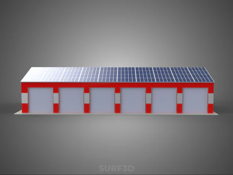 TOIT &Agrave; &Eacute;NERGIE SOLAIRE GARAGE CASERNE DE POMPIERS MAISON HALL D&Eacute;PARTEMENT 5 BAIES Modèle 3D