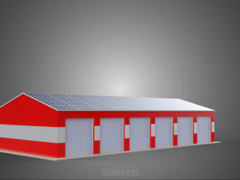 TOIT &Agrave; &Eacute;NERGIE SOLAIRE GARAGE CASERNE DE POMPIERS MAISON HALL D&Eacute;PARTEMENT 5 BAIES Modèle 3D