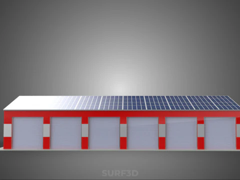 TOIT &Agrave; &Eacute;NERGIE SOLAIRE GARAGE CASERNE DE POMPIERS MAISON HALL D&Eacute;PARTEMENT 5 BAIES Modèle 3D