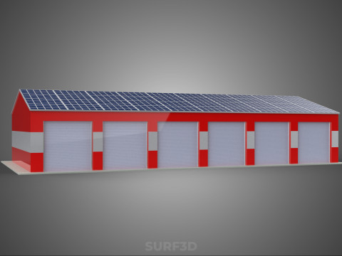 SOLAR POWER ROOF GARAGE FIRE STATION HOUSE HALL DEPARTMENT 5 BAY Modelo 3D