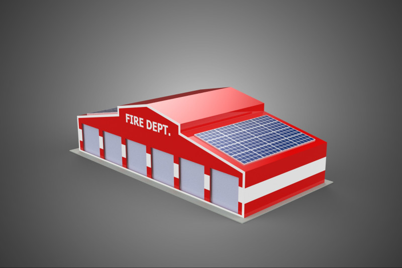 SOLAR ROOF FIRE ENGINE GARAGE STATION FIREHOUSE DOOR DEPARTMENT Modelo 3D .c4d .max .obj .3ds .fbx .stl .blend 