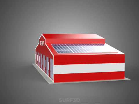 ZONNE DAK BRANDMOTOR GARAGE STATION BRANDWEER DEUR AFDELING 3D Model