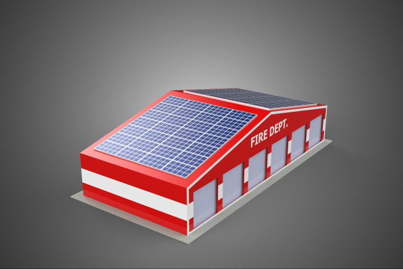 SOLAR ROOFTOP TRUCK FIRE ENGINE GARAGE STATION HOUSE OFFICE GATE Modelo 3D .c4d .max .obj .3ds .fbx .stl .blend