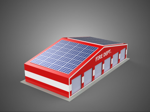 SOLAR ROOFTOP TRUCK FIRE ENGINE GARAGE STATION HOUSE OFFICE GATE 3D Model