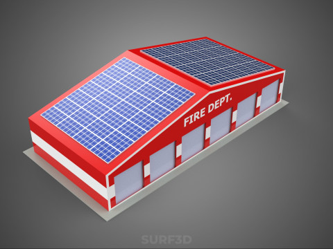 SOLAR ROOFTOP TRUCK FIRE ENGINE GARAGE STATION HOUSE OFFICE GATE Modelo 3D