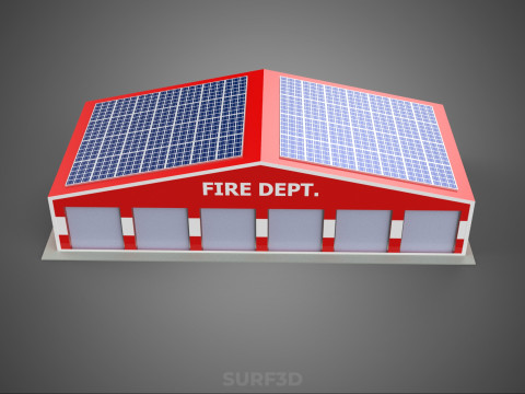 SOLAR ROOFTOP TRUCK FIRE ENGINE GARAGE STATION HOUSE OFFICE GATE Modelo 3D