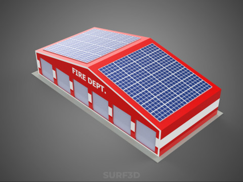 SOLAR ROOFTOP TRUCK FIRE ENGINE GARAGE STATION HOUSE OFFICE GATE Modelo 3D