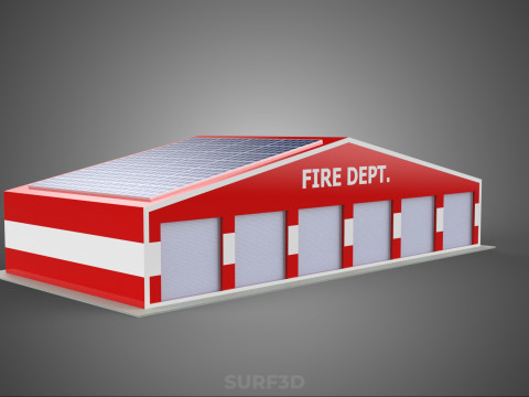 SOLAR ROOFTOP TRUCK FIRE ENGINE GARAGE STATION HOUSE OFFICE GATE Modelo 3D