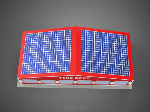 SOLAR ROOFTOP TRUCK FIRE ENGINE GARAGE STATION HOUSE OFFICE GATE Modelo 3D