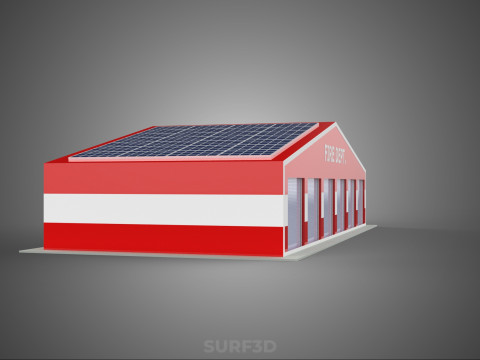 SOLAR ROOFTOP TRUCK FIRE ENGINE GARAGE STATION HOUSE OFFICE GATE Modelo 3D