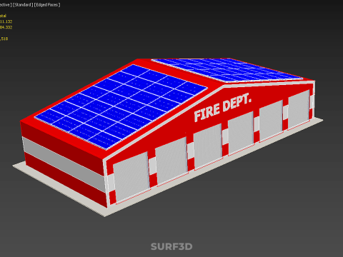 SOLAR ROOFTOP TRUCK FIRE ENGINE GARAGE STATION HOUSE OFFICE GATE Modelo 3D
