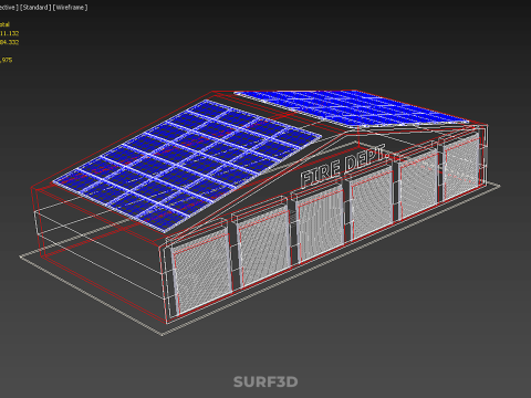 SOLAR ROOFTOP TRUCK FIRE ENGINE GARAGE STATION HOUSE OFFICE GATE Modelo 3D