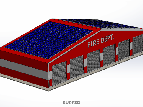 SOLAR ROOFTOP TRUCK FIRE ENGINE GARAGE STATION HOUSE OFFICE GATE Modelo 3D