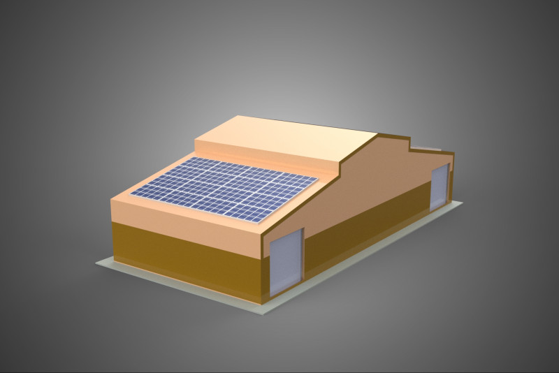 ROOFTOP SOLAR PANEL POWER SHED WAREHOUSE STOREHOUSE DEPOT BARN Model 3D .c4d .max .obj .3ds .fbx .stl .blend