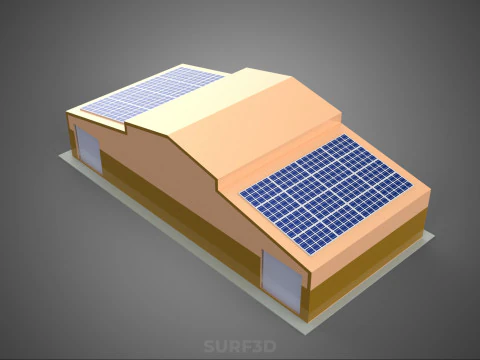 ROOFTOP SOLAR PANEL POWER SHED WAREHOUSE STOREHOUSE DEPOT BARN 3D Model