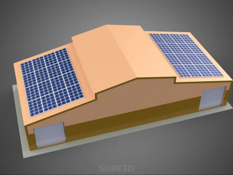 ROOFTOP SOLAR PANEL POWER SHED WAREHOUSE STOREHOUSE DEPOT BARN 3D Model