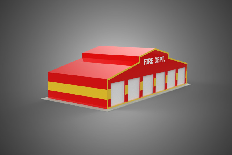 फायर इंजन गैराज स्टेशन फायरहाउस डोर बे गेट विभाग 3D मॉडल .c4d .max .obj .3ds .fbx .stl .blend 