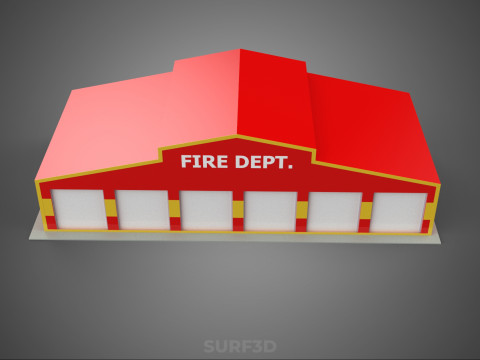 फायर इंजन गैराज स्टेशन फायरहाउस डोर बे गेट विभाग 3D मॉडल