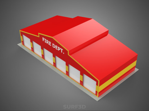 फायर इंजन गैराज स्टेशन फायरहाउस डोर बे गेट विभाग 3D मॉडल
