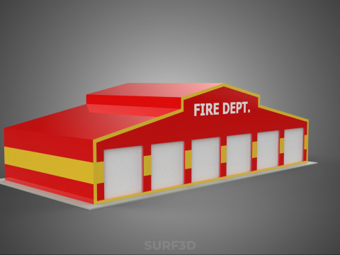 फायर इंजन गैराज स्टेशन फायरहाउस डोर बे गेट विभाग 3D मॉडल