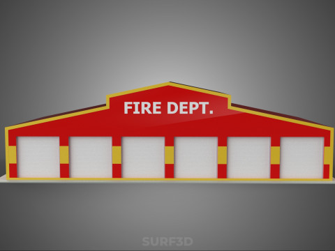 फायर इंजन गैराज स्टेशन फायरहाउस डोर बे गेट विभाग 3D मॉडल