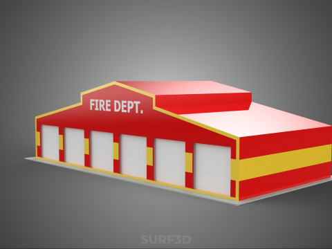 फायर इंजन गैराज स्टेशन फायरहाउस डोर बे गेट विभाग 3D मॉडल
