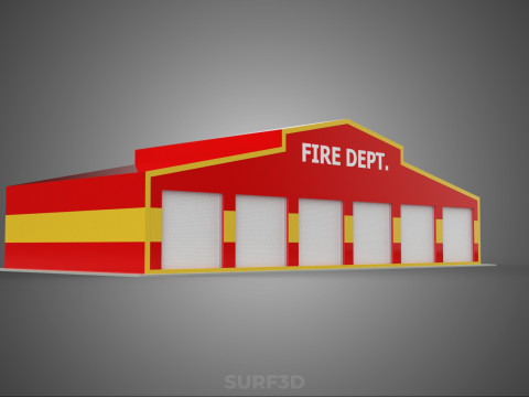 फायर इंजन गैराज स्टेशन फायरहाउस डोर बे गेट विभाग 3D मॉडल