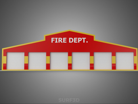 फायर इंजन गैराज स्टेशन फायरहाउस डोर बे गेट विभाग 3D मॉडल
