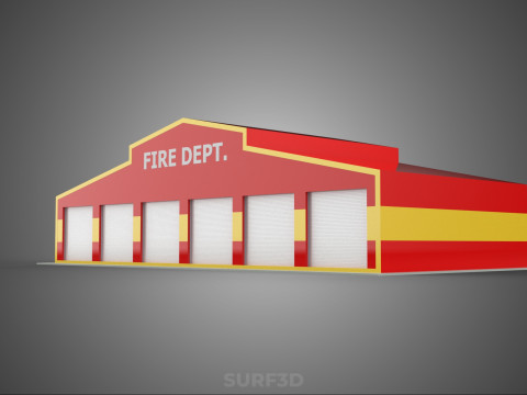 फायर इंजन गैराज स्टेशन फायरहाउस डोर बे गेट विभाग 3D मॉडल