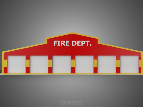 फायर इंजन गैराज स्टेशन फायरहाउस डोर बे गेट विभाग 3D मॉडल