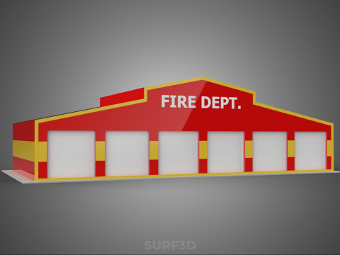 फायर इंजन गैराज स्टेशन फायरहाउस डोर बे गेट विभाग 3D मॉडल